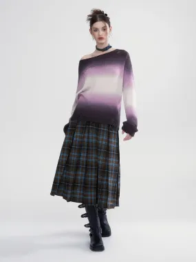 Box-Pleats Checked Girly Retro Flare Long-Skirt