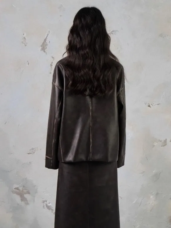 Butterfly PU Leather Loose Jacket & Maxi Skirt