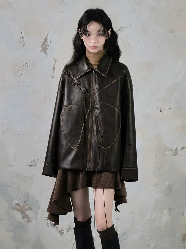 Butterfly PU Leather Loose Jacket & Maxi Skirt