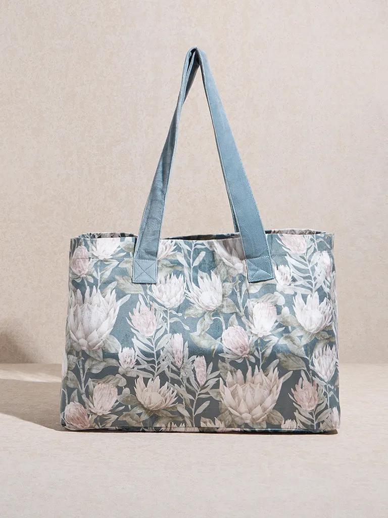 Buy Westside Home Teal Floral Design Tote Bag from Westside