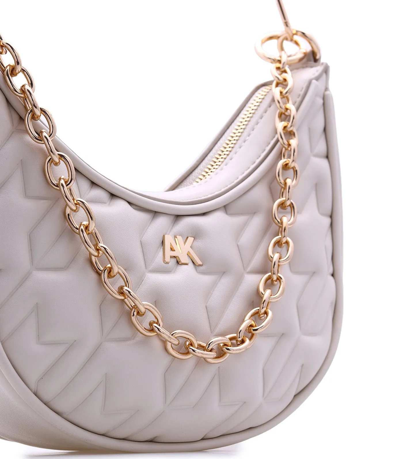 Crescent Shoulder Bag with Chain Houndstooth Chalk