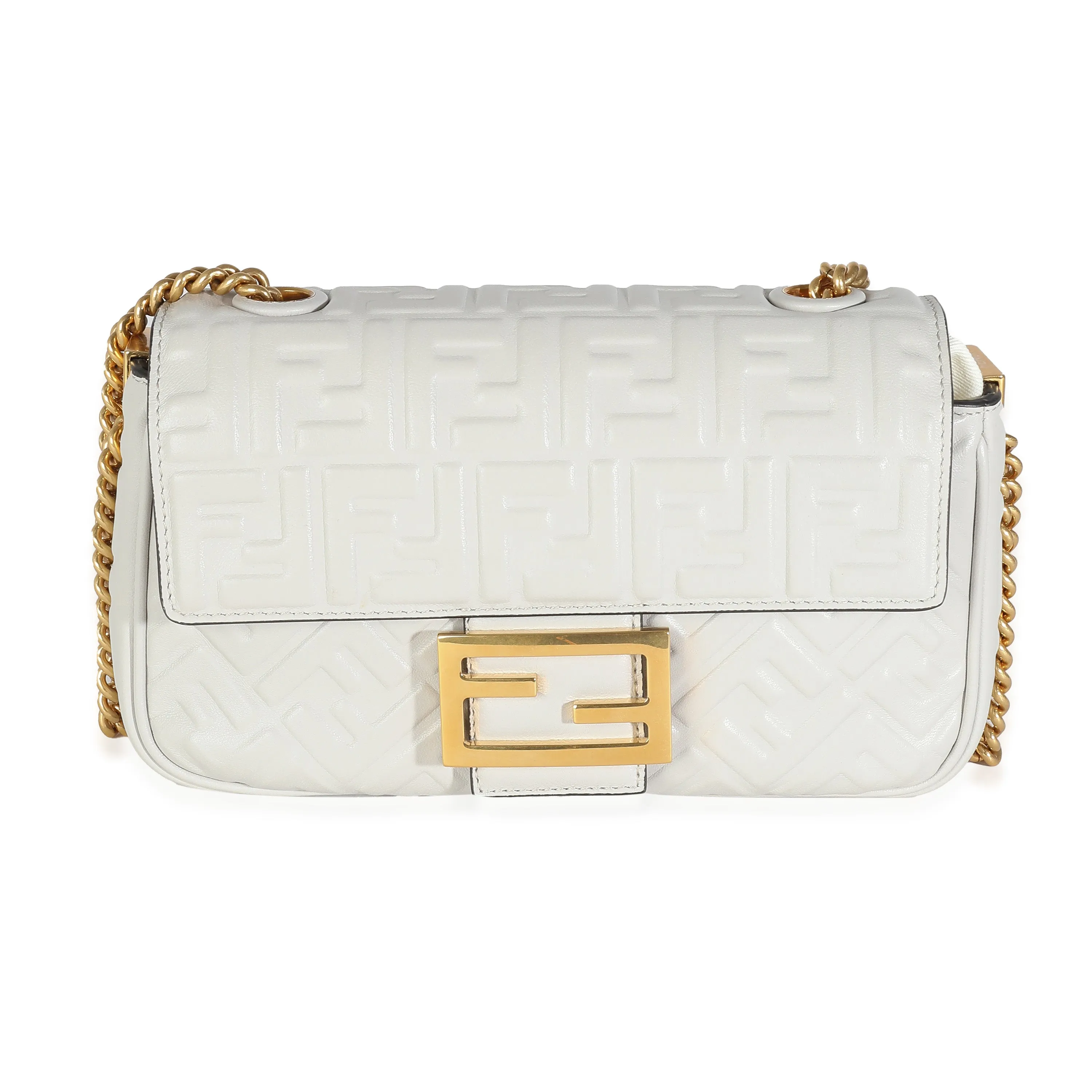 Fendi Ghiaia Nappa Small FF Embossed Midi Chain Baguette