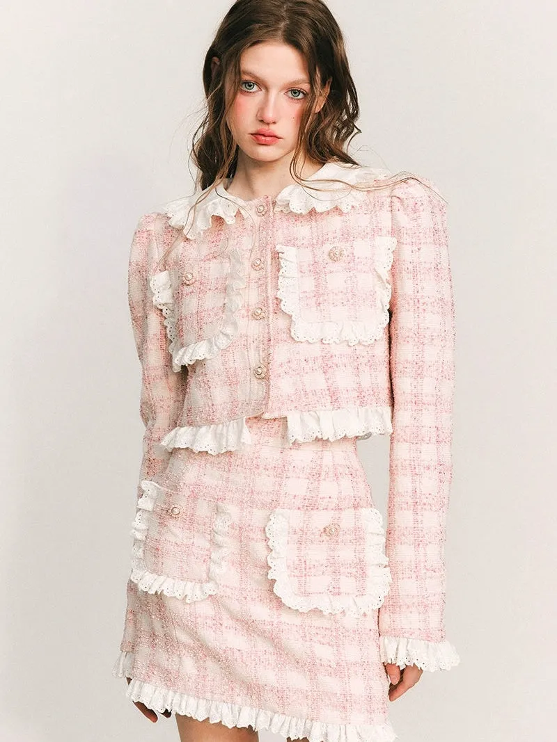 Lace Stitch Check Classical Jacket ＆ Skirt