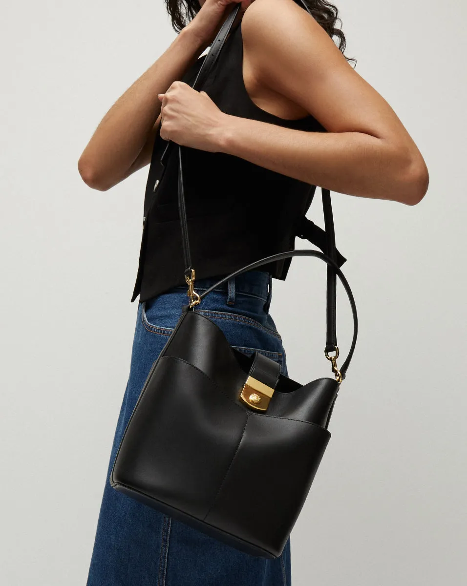 Large Crest Lock Bucket Bag