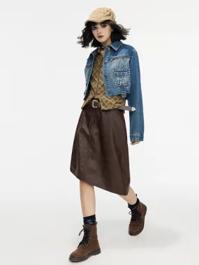 Leather Lace Asymmetry Middle Skirt