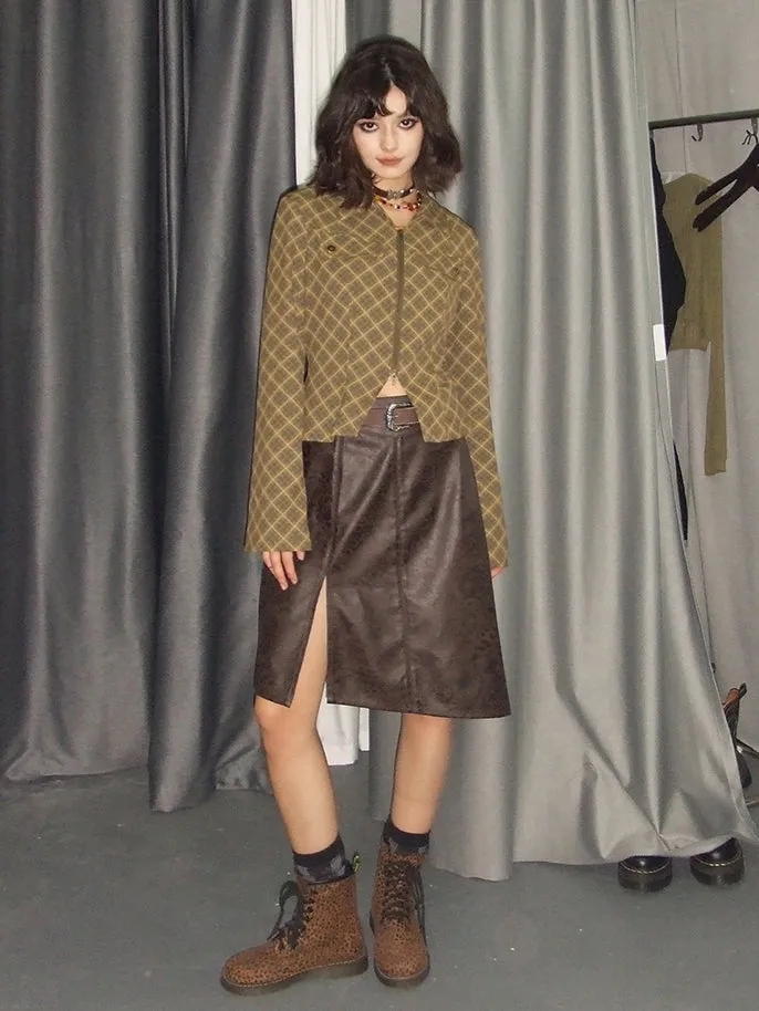 Leather Lace Asymmetry Middle Skirt