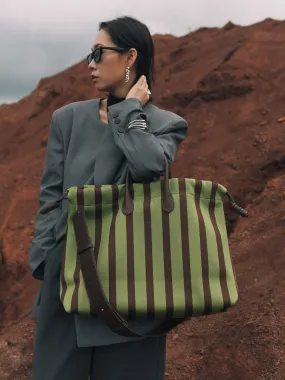 Leather Large Stripe Large 2Way Tote-Bag