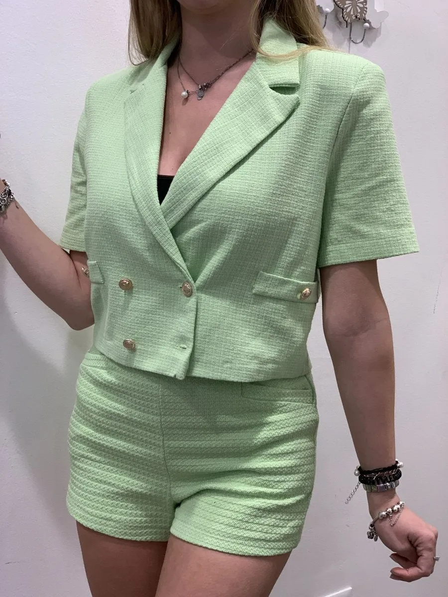 Pantaloncini verde con bottoni gioiello