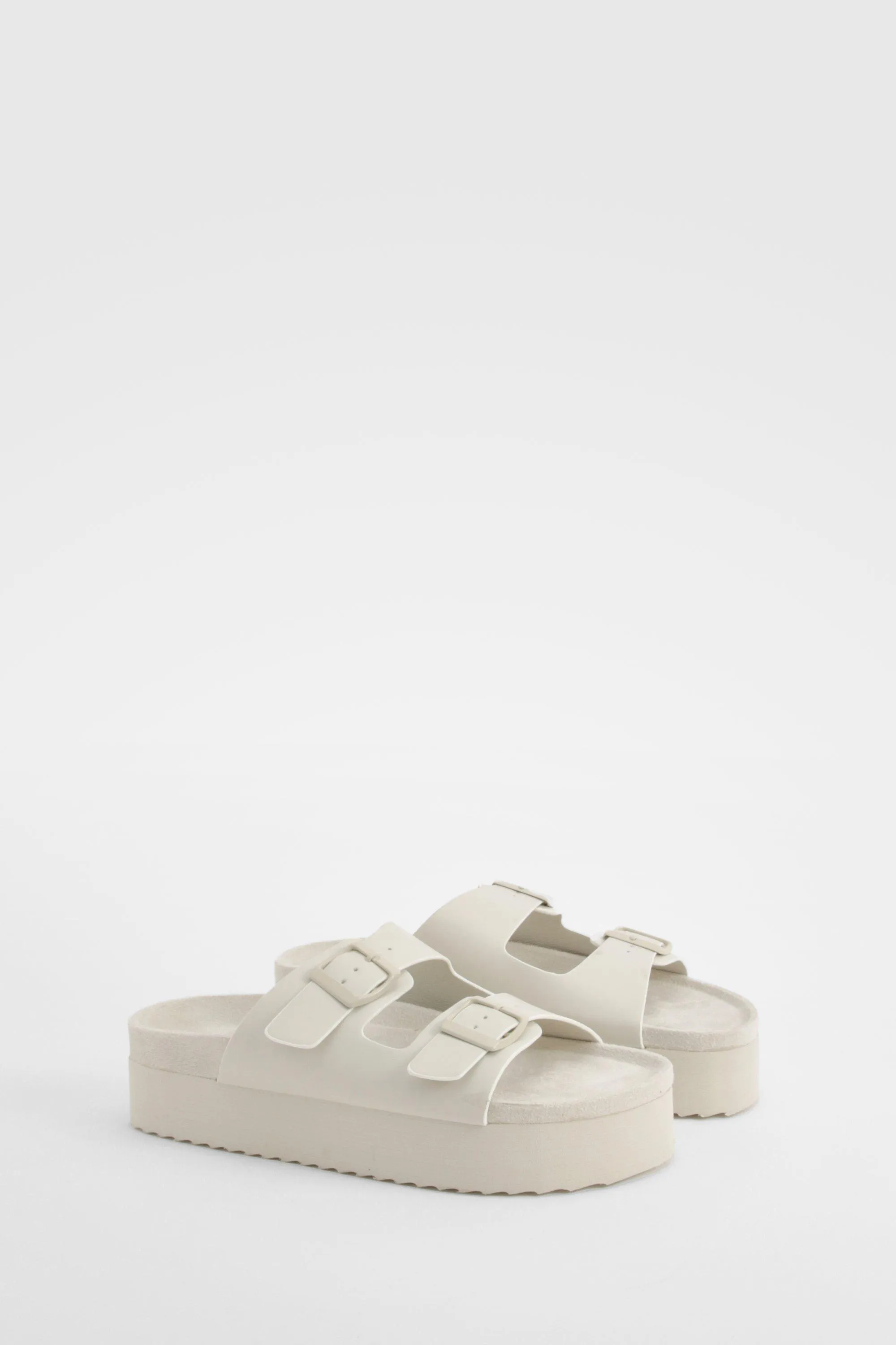 Platform Double Strap Footbed Buckle Slides