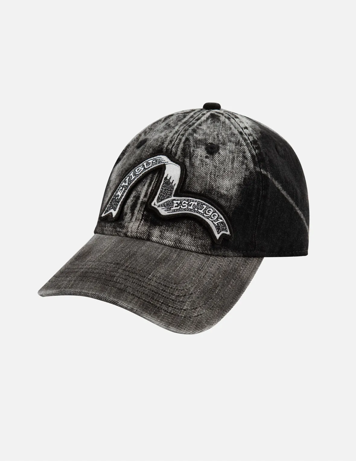 Tie-Dye Washed Effect with Ribbon Seagull Logo Denim Cap