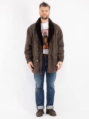Vintage 80's Men Sheepskin Shearling Coat in Brown