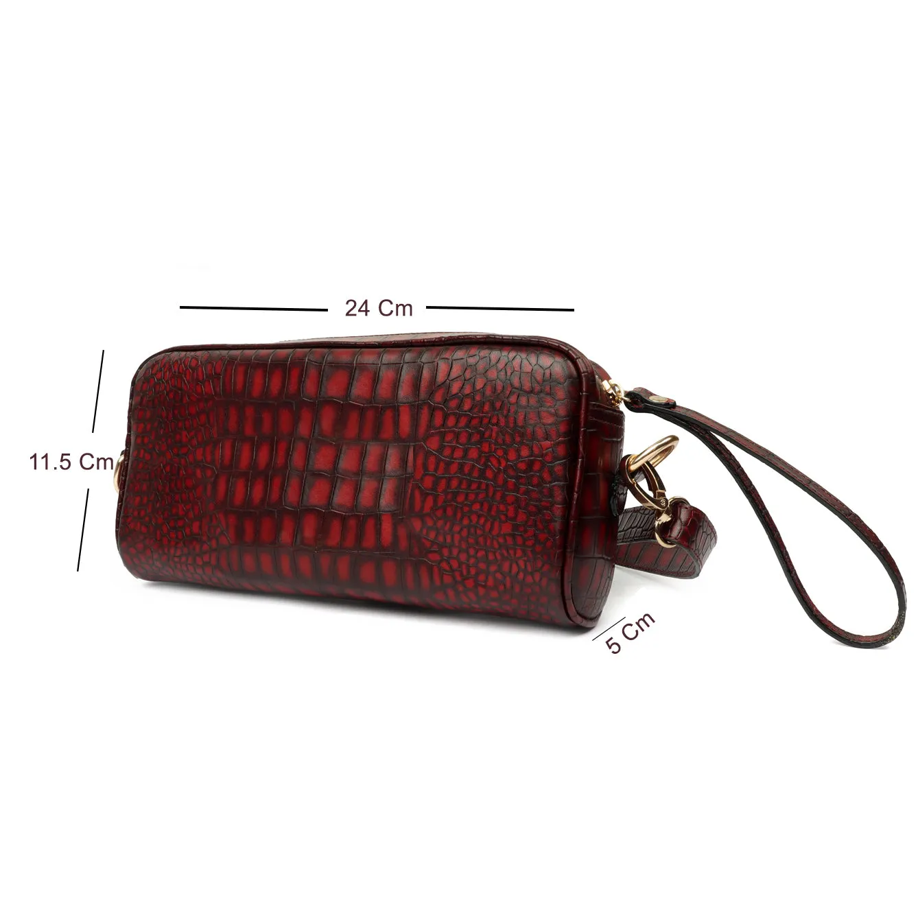 Wine Smokey Deep Cut Croco Leather Ladies Multi-Utility Hand Clutch/Wallet By Brune & Bareskin